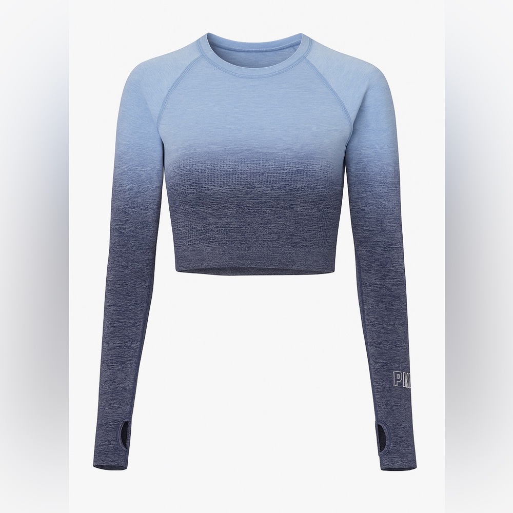 Victoria’s Secret PINK Seamless Ombre Long Sleeve Crop Top Blue Medium